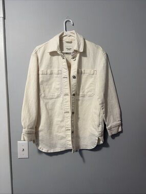 Abercrombie & Fitch Button Down Oversized Denim Shirt Jacket shacket XS Cream